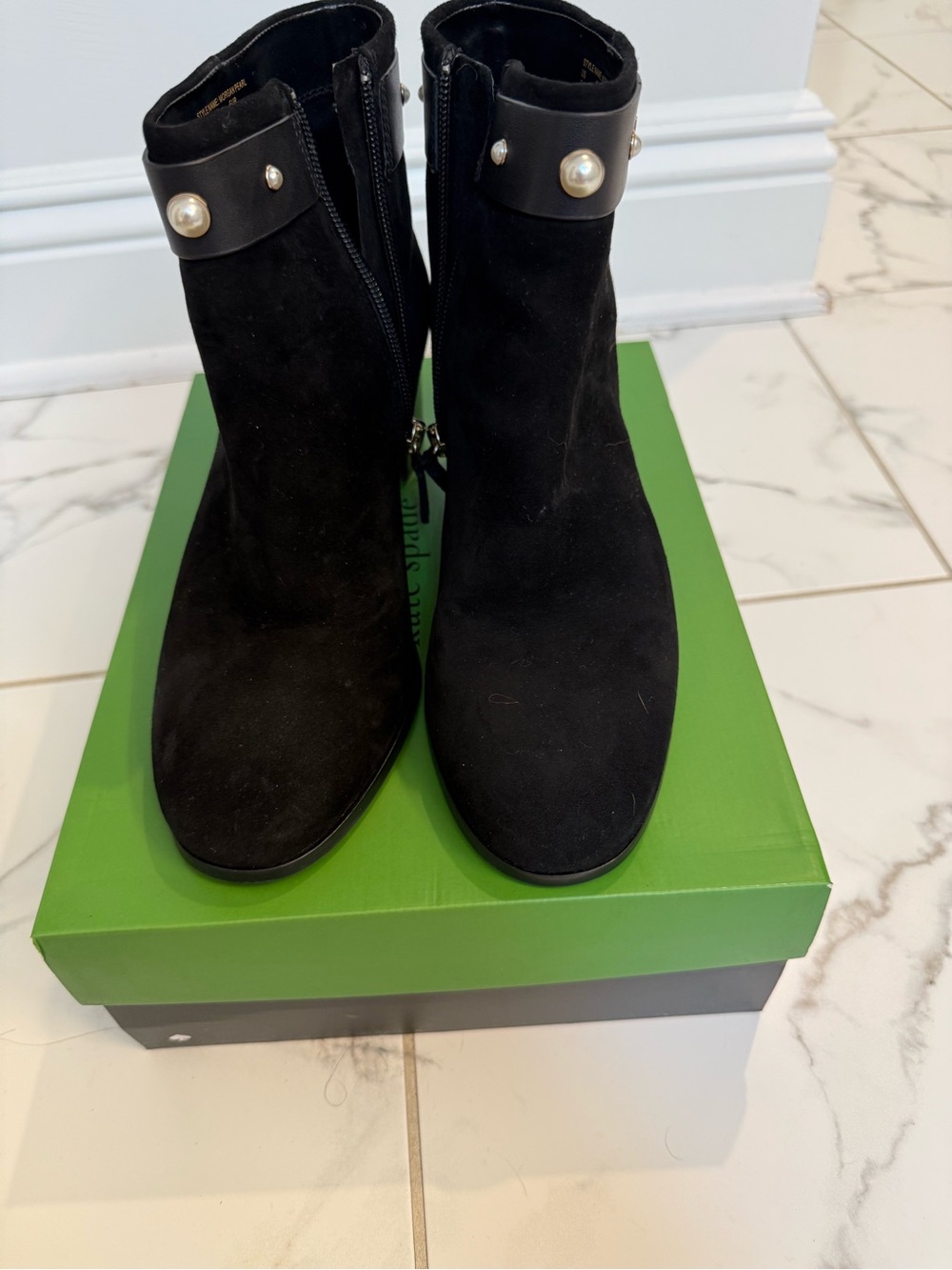 kate spade Black Suede Pearl-Accent Ankle Boots